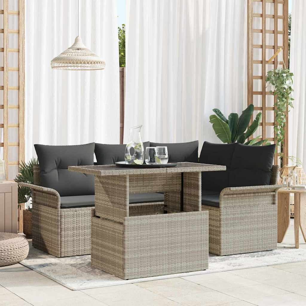 Ensemble de canapé de jardin 5 pc Gris clair polyrotin