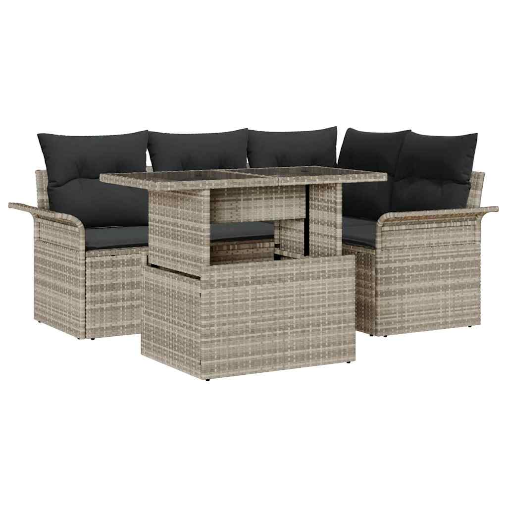 Ensemble de canapé de jardin 5 pcs Gris clair Poly rotin