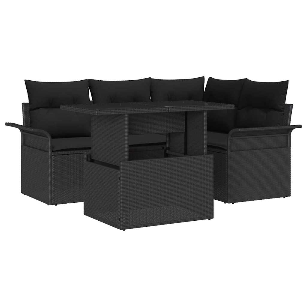 Ensemble de canapé de jardin avec coussin 5 pcs Noir Poly rotin