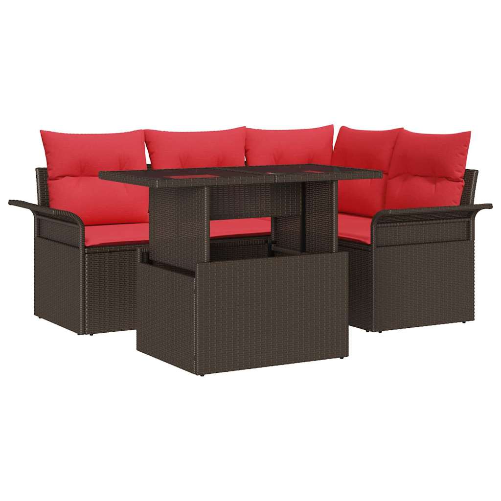 Ensemble de canapé de jardin 5 pcs Marron polyrotin