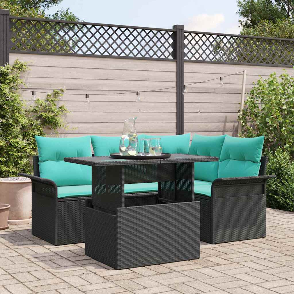 Ensemble de canapé de jardin 5 pc Noir polyrotin
