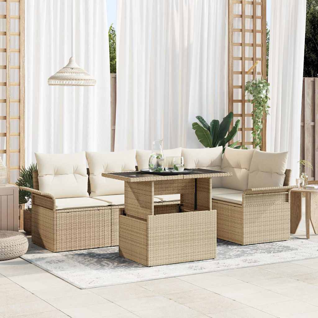 Ensemble de canapé de jardin avec coussin 6 pcs Beige polyrotin