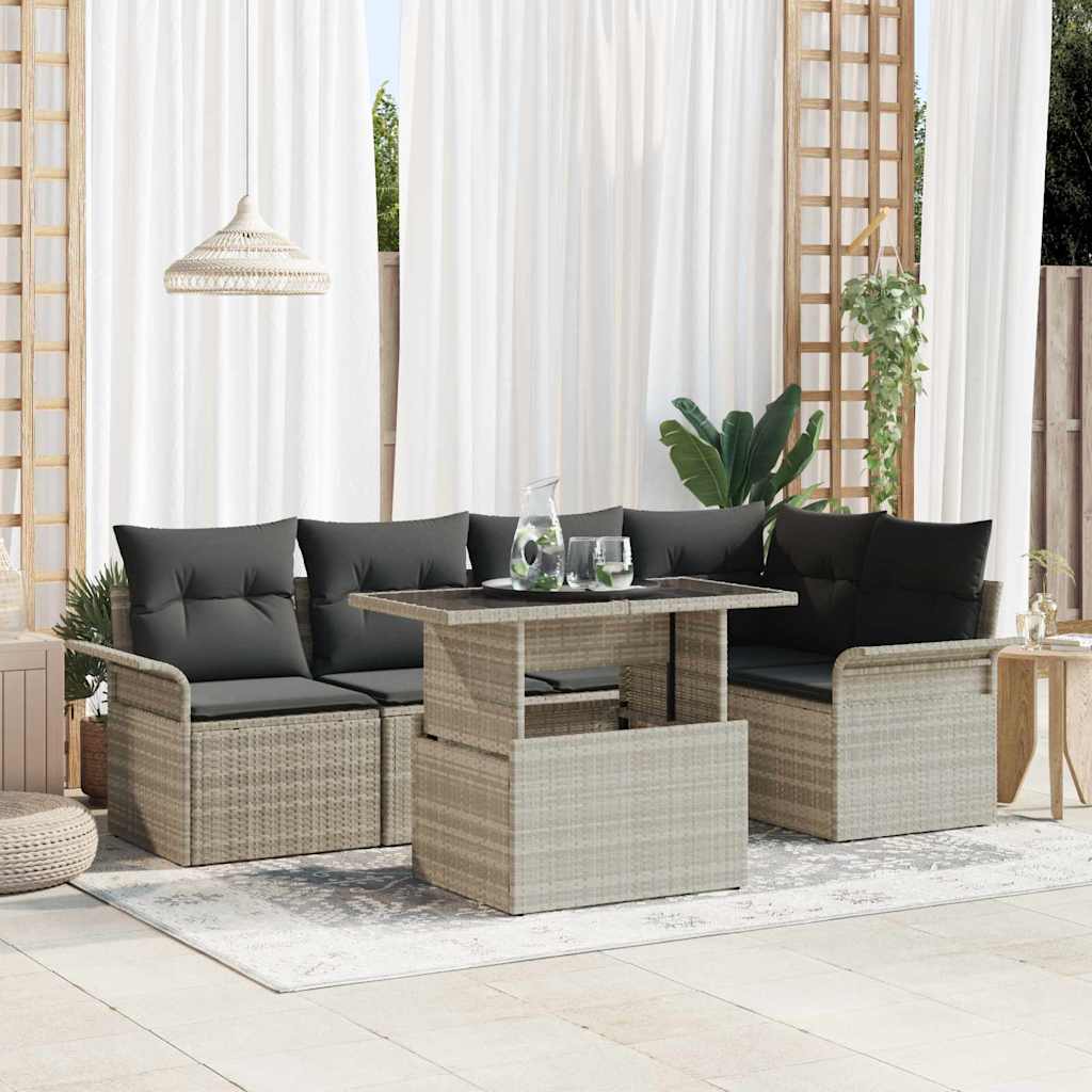 Ensemble de canapé de jardin 6 pc Gris clair polyrotin
