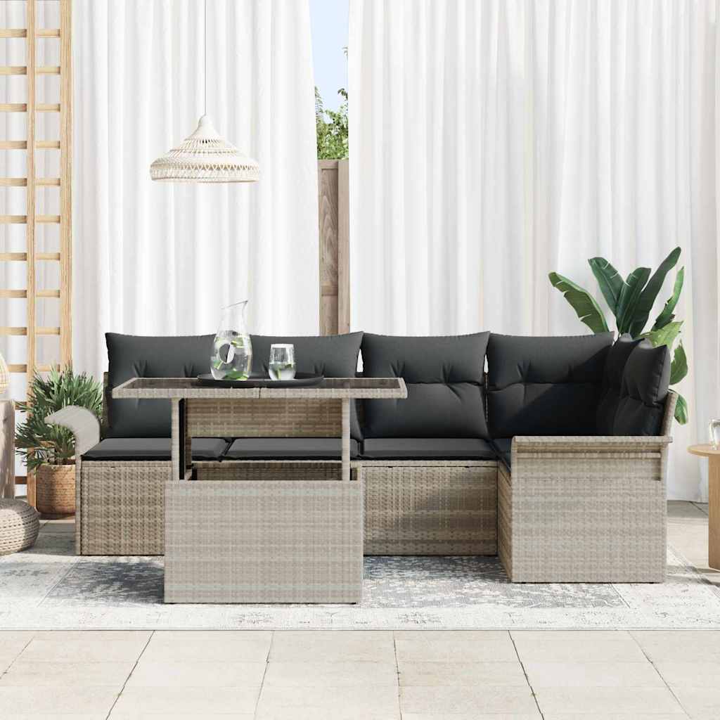 Ensemble de canapé de jardin 6 pc Gris clair polyrotin