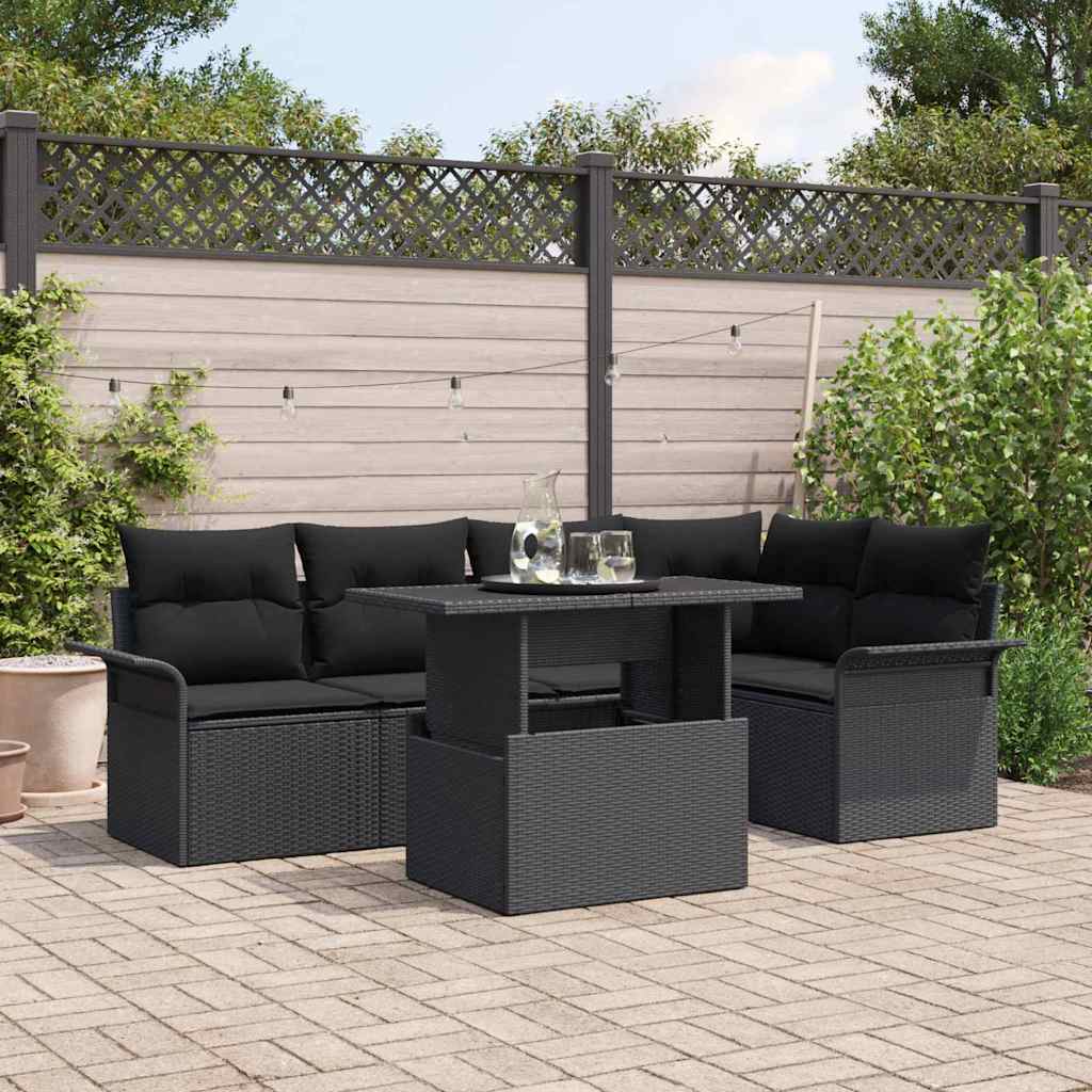 Ensemble de canapé de jardin avec coussin 6 pcs Noir polyrotin