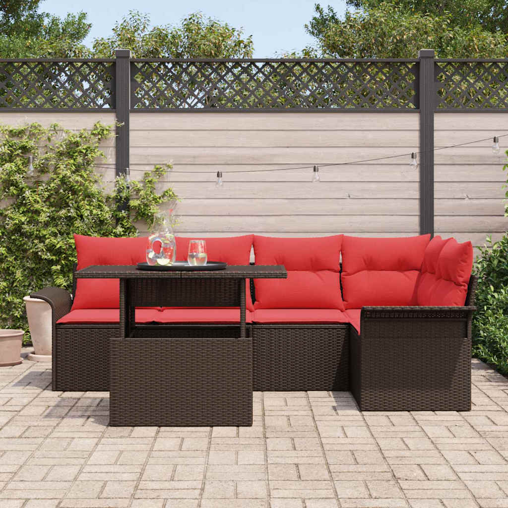Ensemble de canapé de jardin 6 pcs Marron Poly rotin