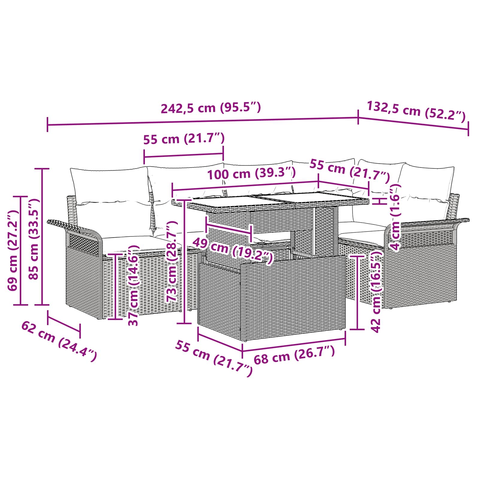 Ensemble de canapé de jardin 6 pcs Marron Poly rotin