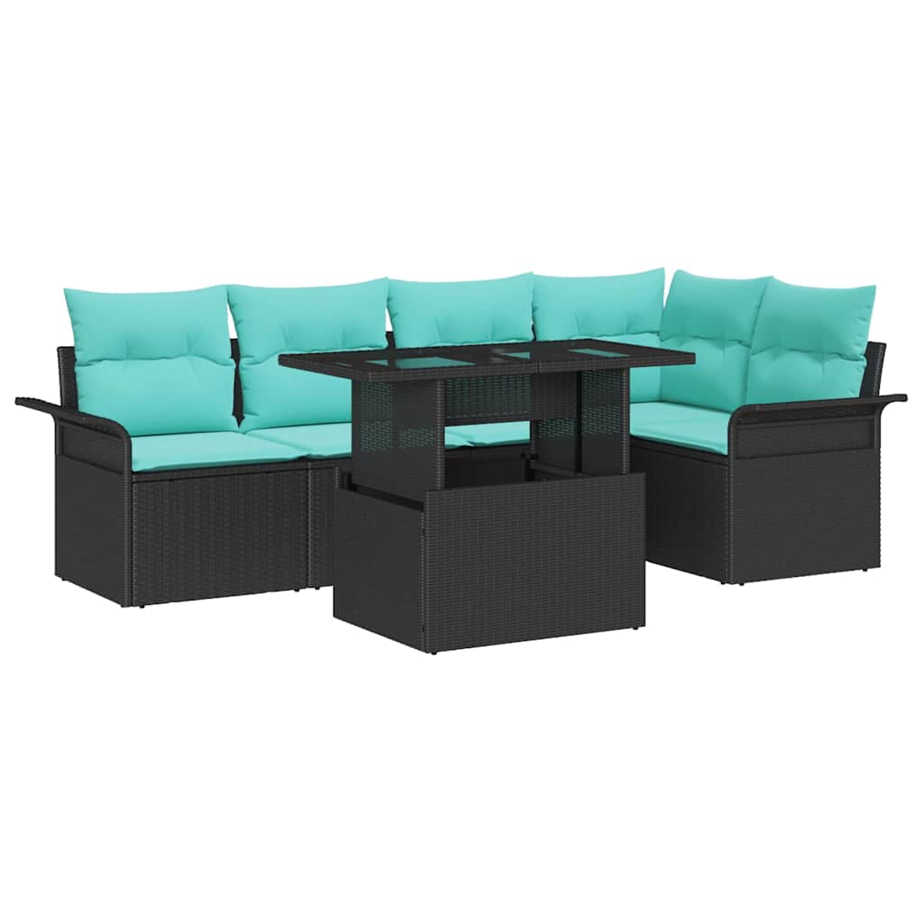 Ensemble de canapé de jardin 6 pc Noir Poly rotin