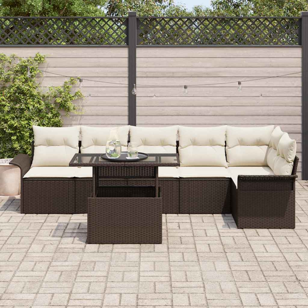Ensemble de canapé de jardin 7 pcs Marron Poly rotin