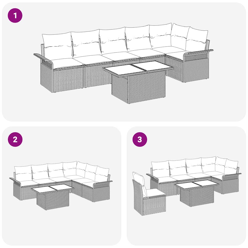 Ensemble de canapé de jardin 7 pcs Marron Poly rotin