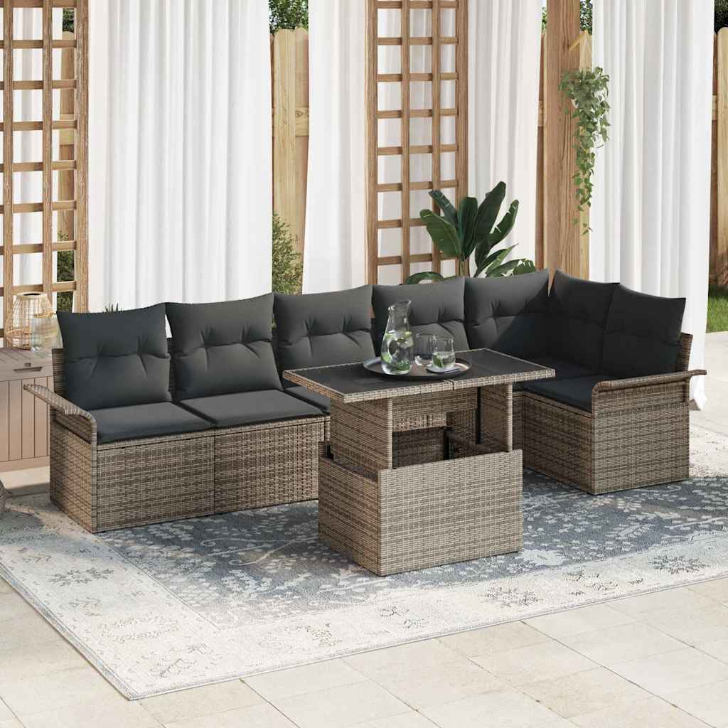 Ensemble de canapé de jardin avec coussin 7 pcs Gris Poly rotin
