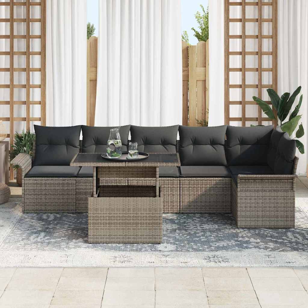 Ensemble de canapé de jardin avec coussin 7 pcs Gris Poly rotin