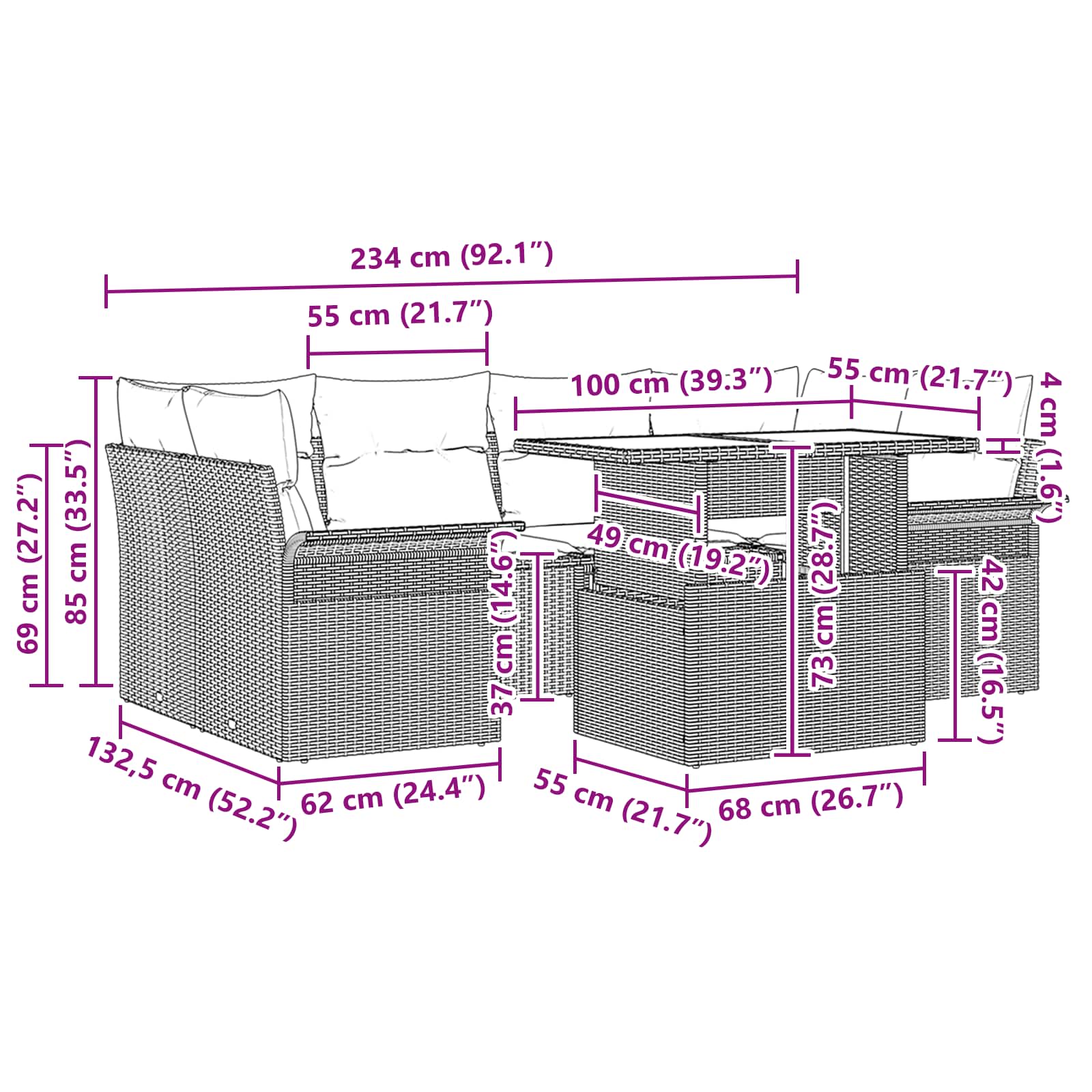 Ensemble de canapé de jardin 7 pcs Marron Poly rotin