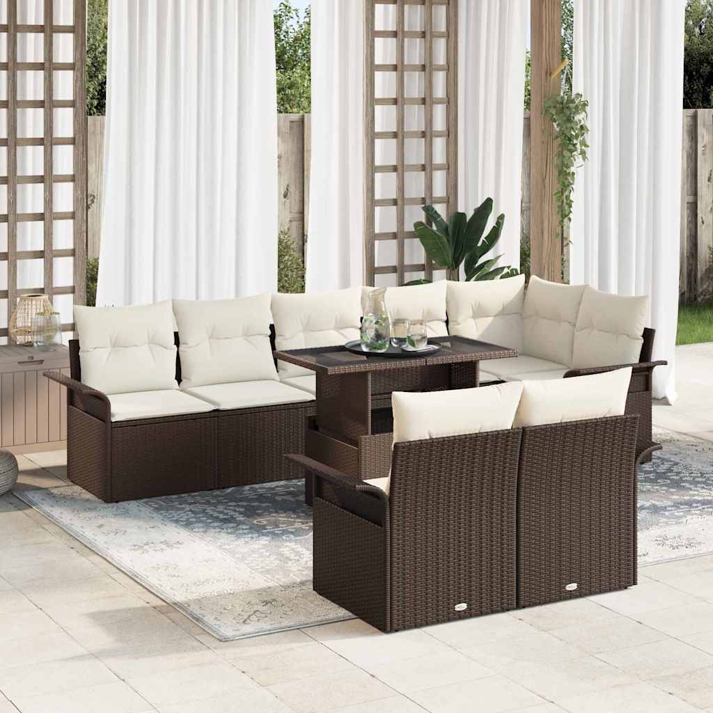 Ensemble de canapé de jardin 9 pcs Marron Poly rotin