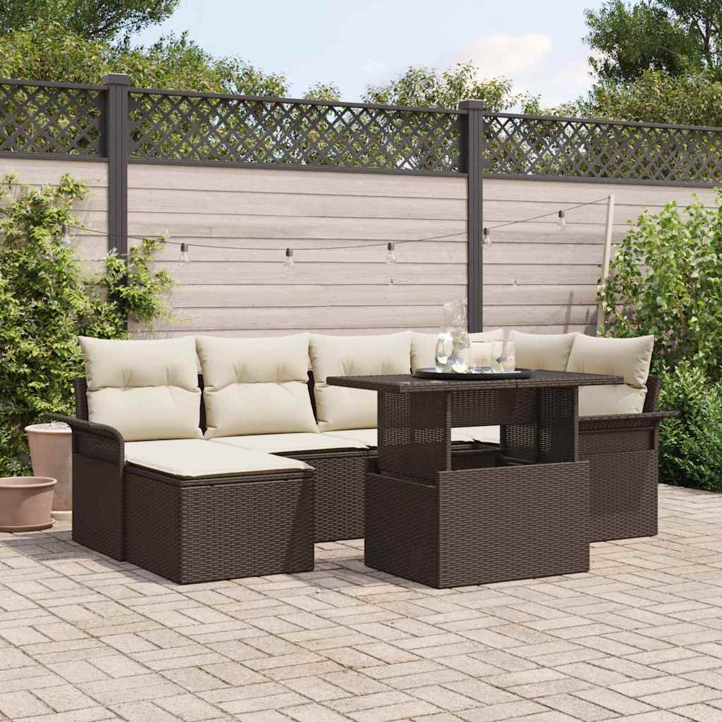 Ensemble de canapé de jardin 7 pc Marron Poly rotin