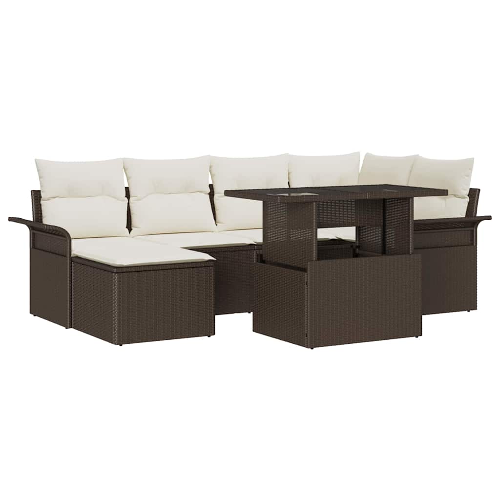 Ensemble de canapé de jardin 7 pcs Marron Poly rotin