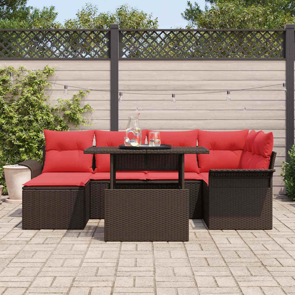 Ensemble de canapé de jardin 7 pcs Marron polyrotin