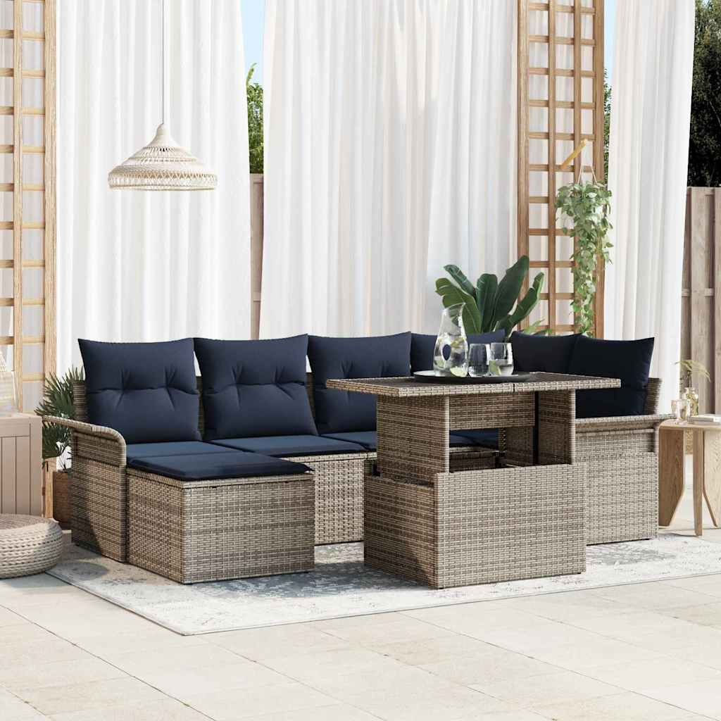 Ensemble de canapé de jardin avec coussin 7 pcs Gris polyrotin