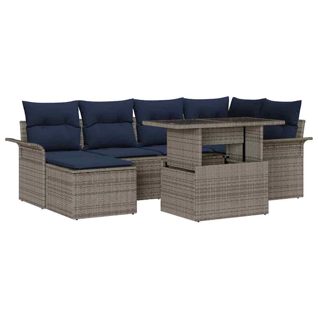 Ensemble de canapé de jardin avec coussin 7 pcs Gris polyrotin