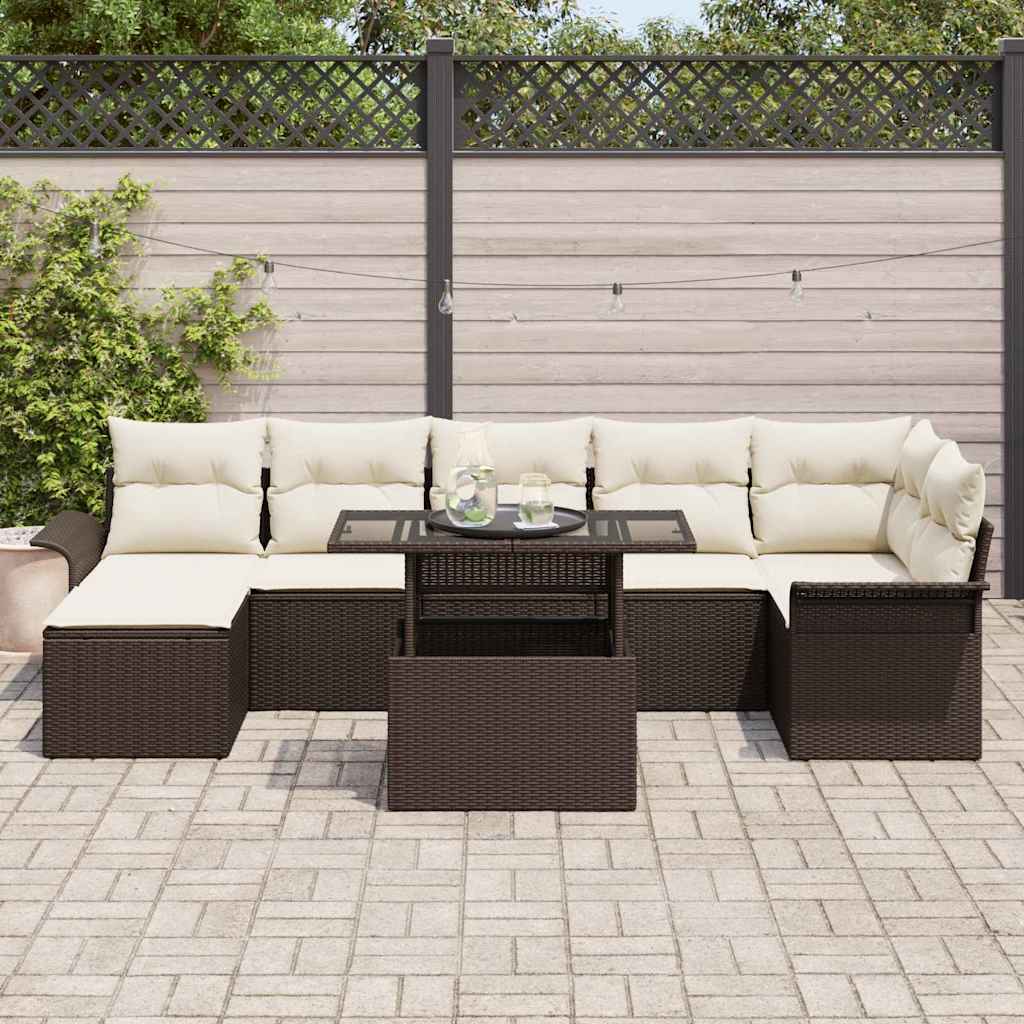 Ensemble de canapé de jardin 8 pcs Marron Poly rotin