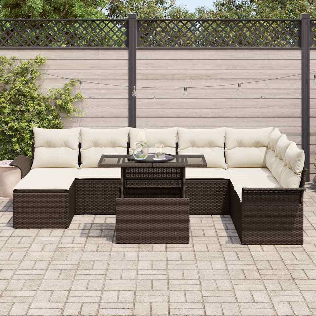Ensemble de canapé de jardin 9 pcs Marron polyrotin