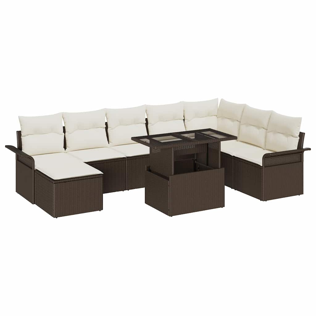 Ensemble de canapé de jardin 9 pcs Marron polyrotin