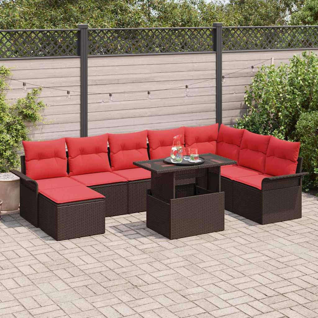 Ensemble de canapé de jardin 9 pcs Marron Poly rotin