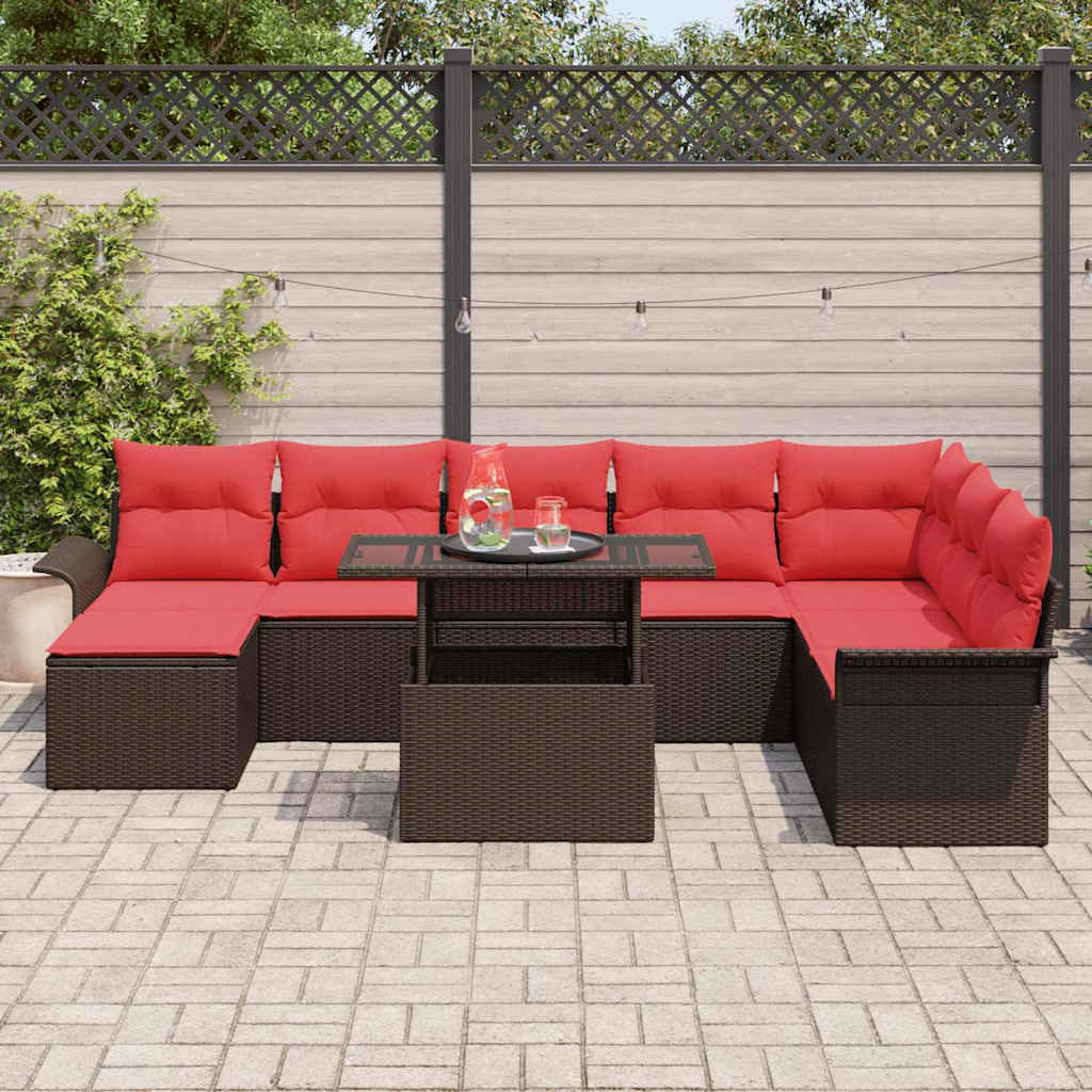 Ensemble de canapé de jardin 9 pcs Marron Poly rotin