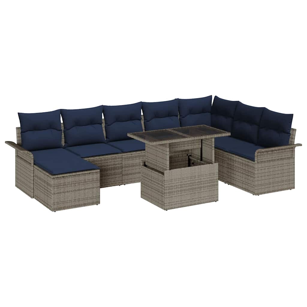 Ensemble de canapé de jardin avec coussin 9 pcs Gris polyrotin