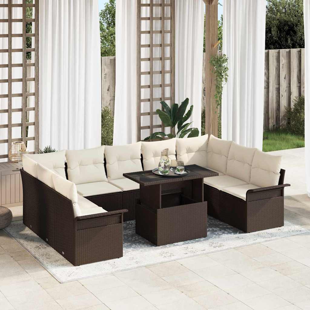 Ensemble de canapé de jardin 10 pcs Marron Poly rotin