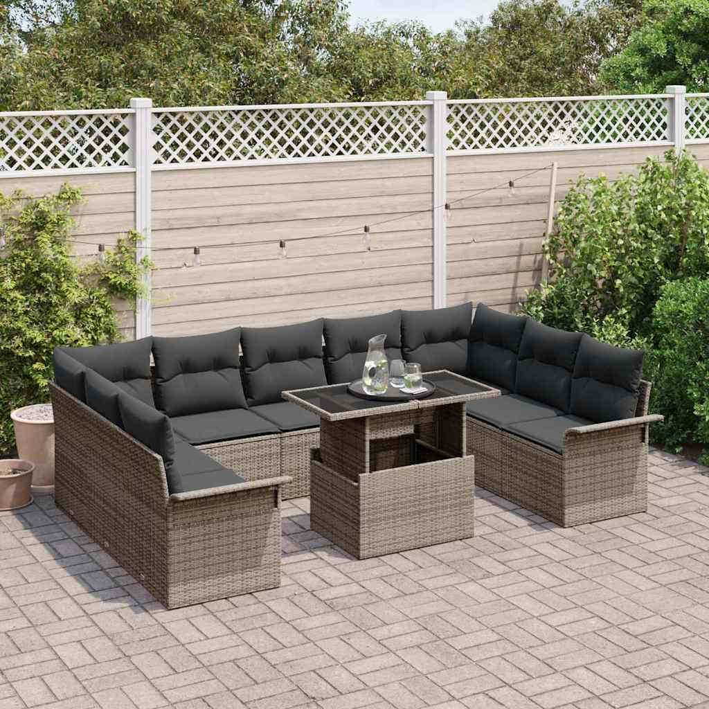 Ensemble de canapé de jardin 10 pcs Gris Poly rotin