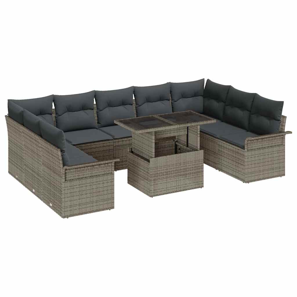Ensemble de canapé de jardin 10 pcs Gris Poly rotin