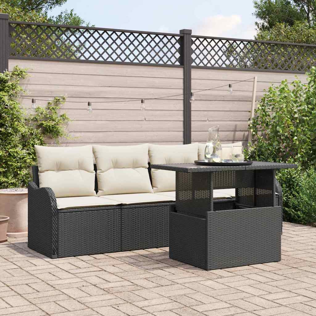 Ensemble de canapé de jardin 5 pc Noir Poly rotin