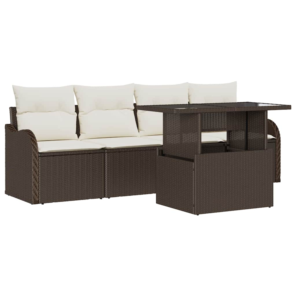 Ensemble de canapé de jardin 5 pcs Marron Poly rotin