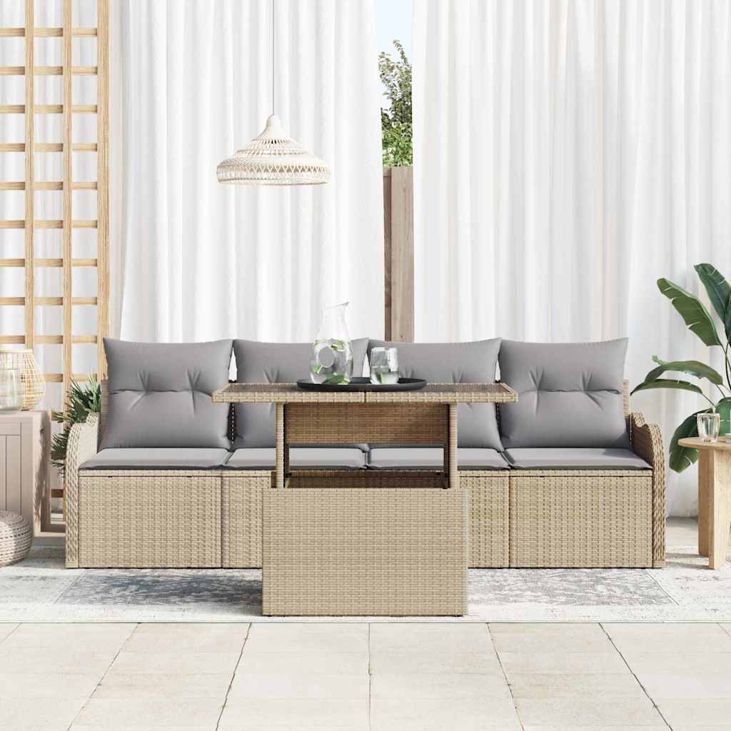 Ensemble de canapé de jardin 5 pcs Beige Poly rotin