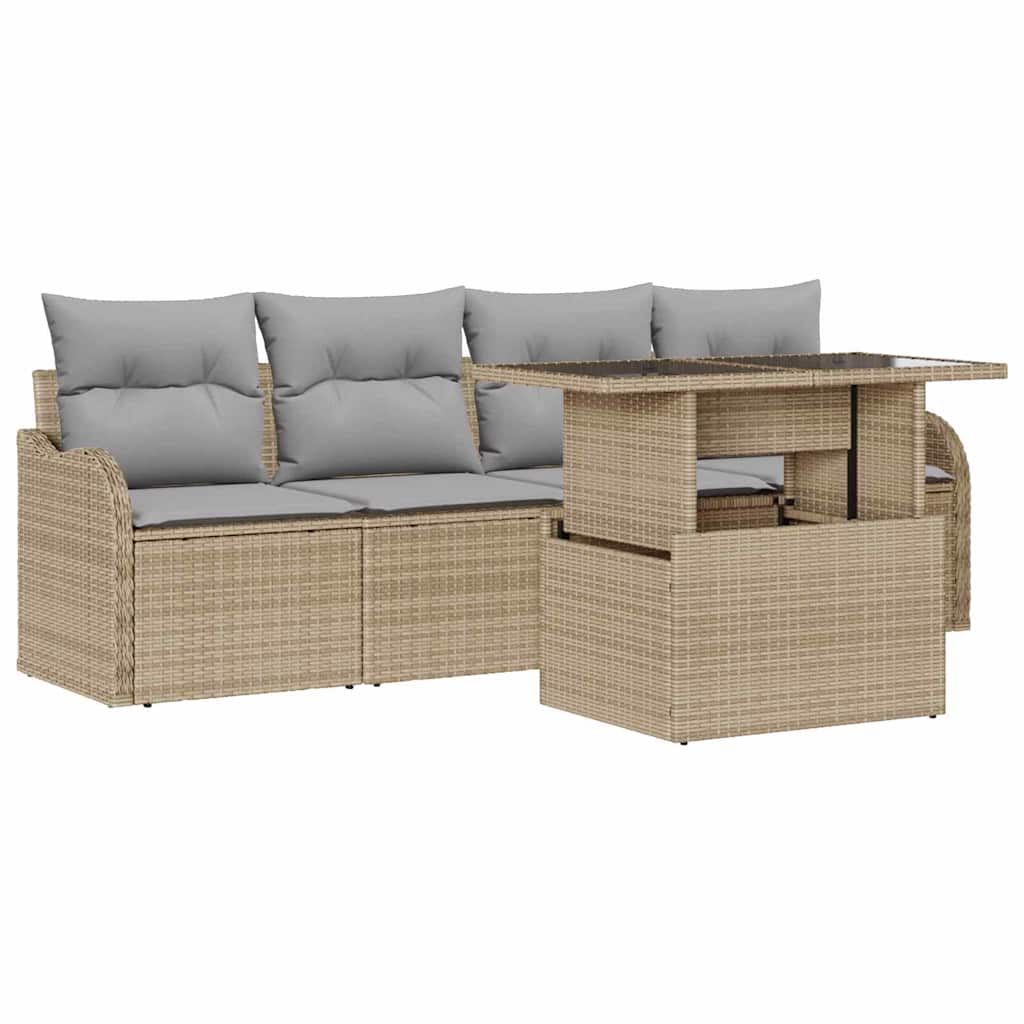 Ensemble de canapé de jardin 5 pcs Beige Poly rotin