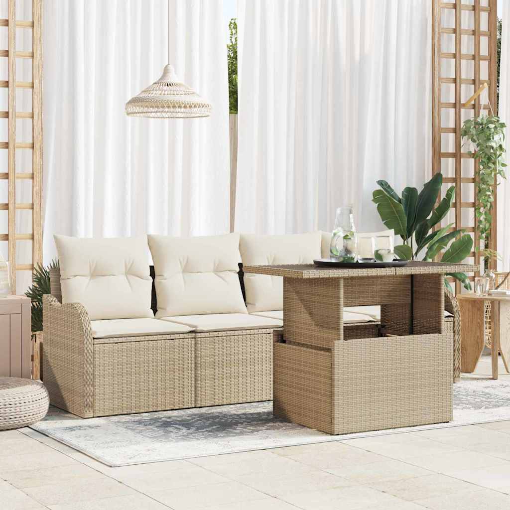 Ensemble de canapé de jardin 5 pcs Beige Poly rotin