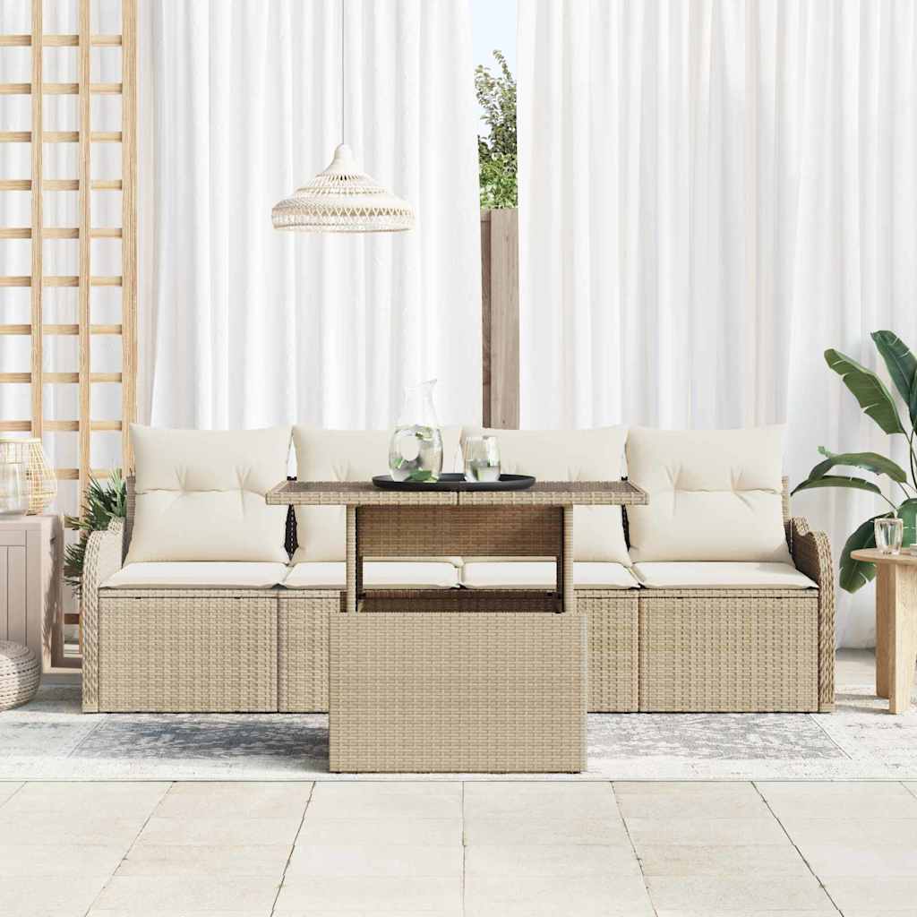 Ensemble de canapé de jardin 5 pcs Beige Poly rotin