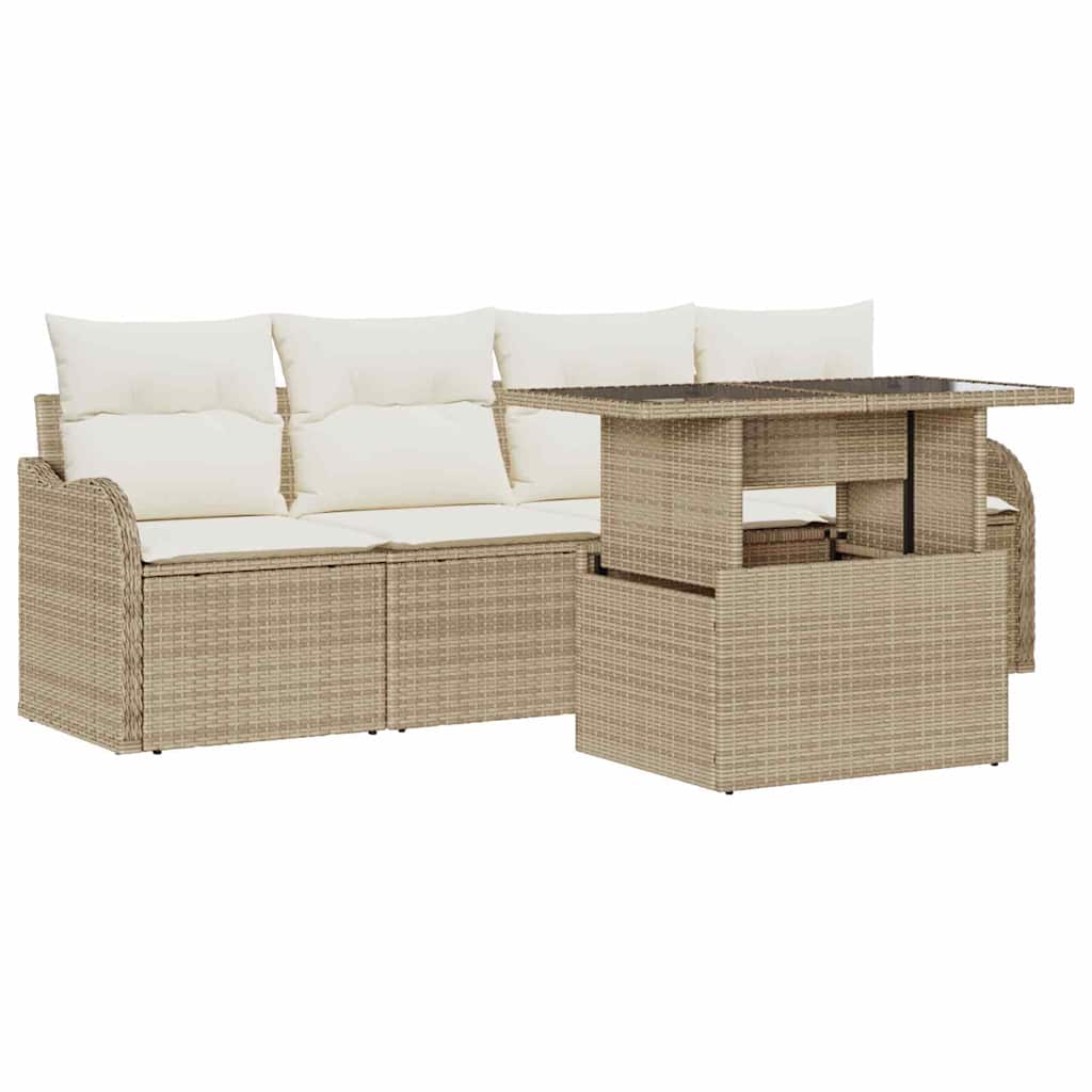 Ensemble de canapé de jardin 5 pcs Beige Poly rotin
