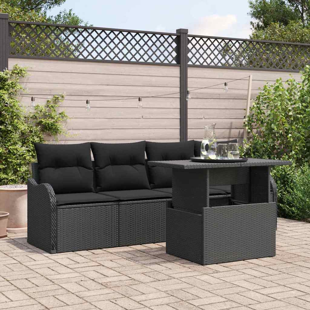 Ensemble de canapé de jardin 5 pc Noir Poly rotin
