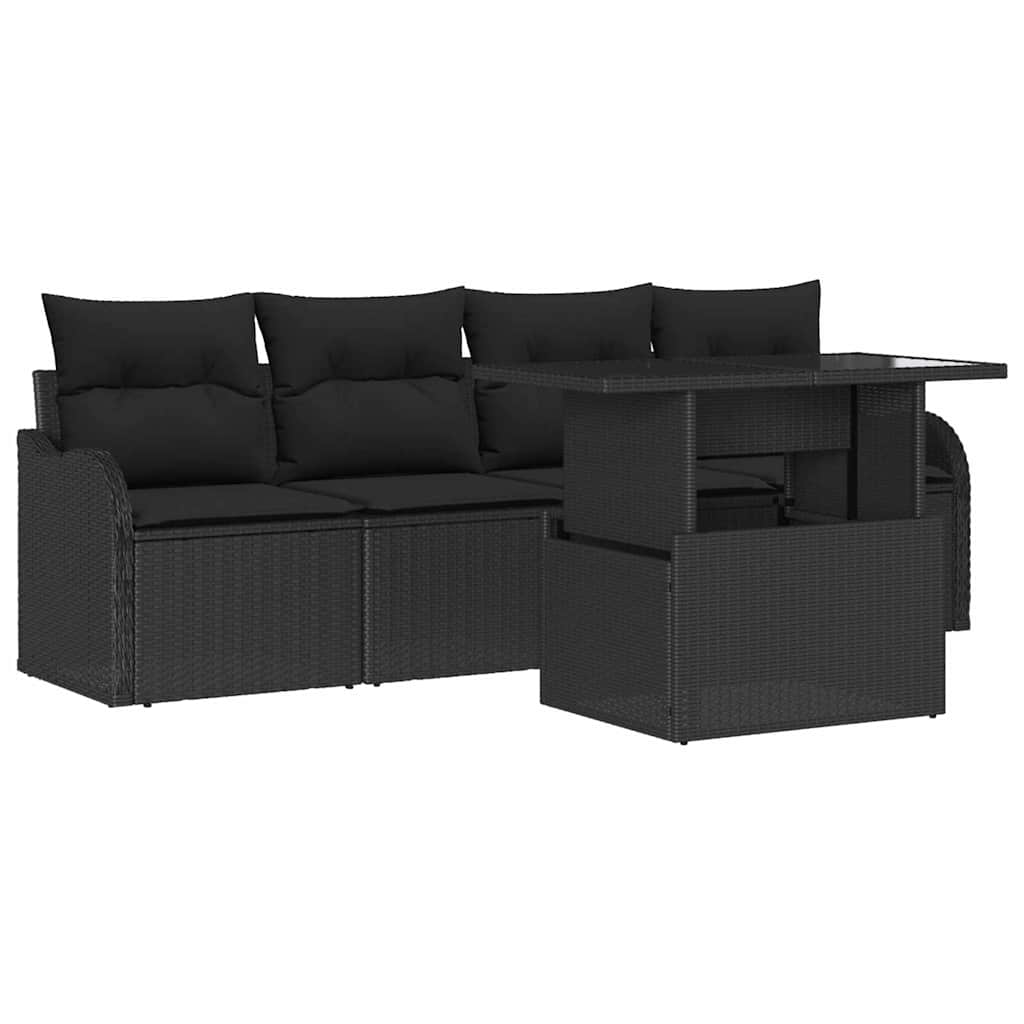 Ensemble de canapé de jardin avec coussin 5 pcs Noir Poly rotin