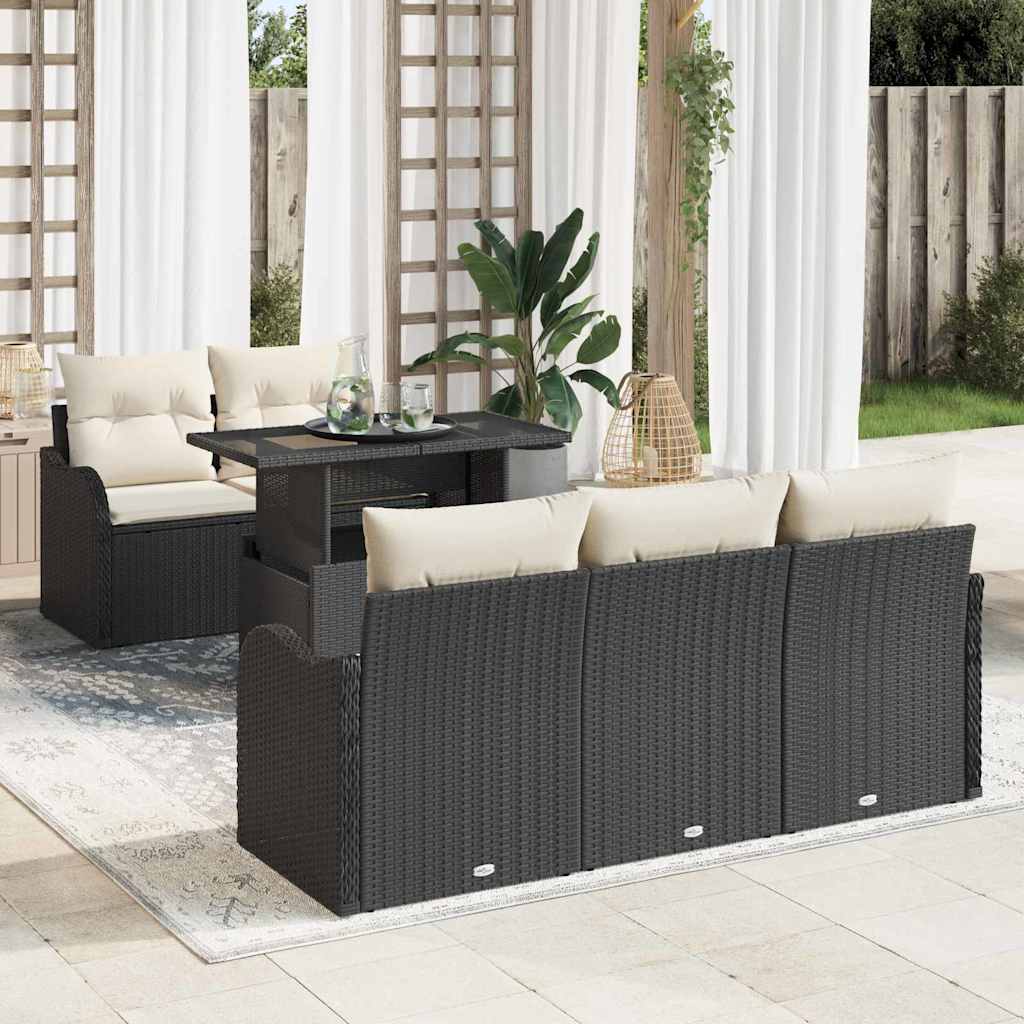 Ensemble de canapé de jardin 6 pc Noir et Crème polyrotin