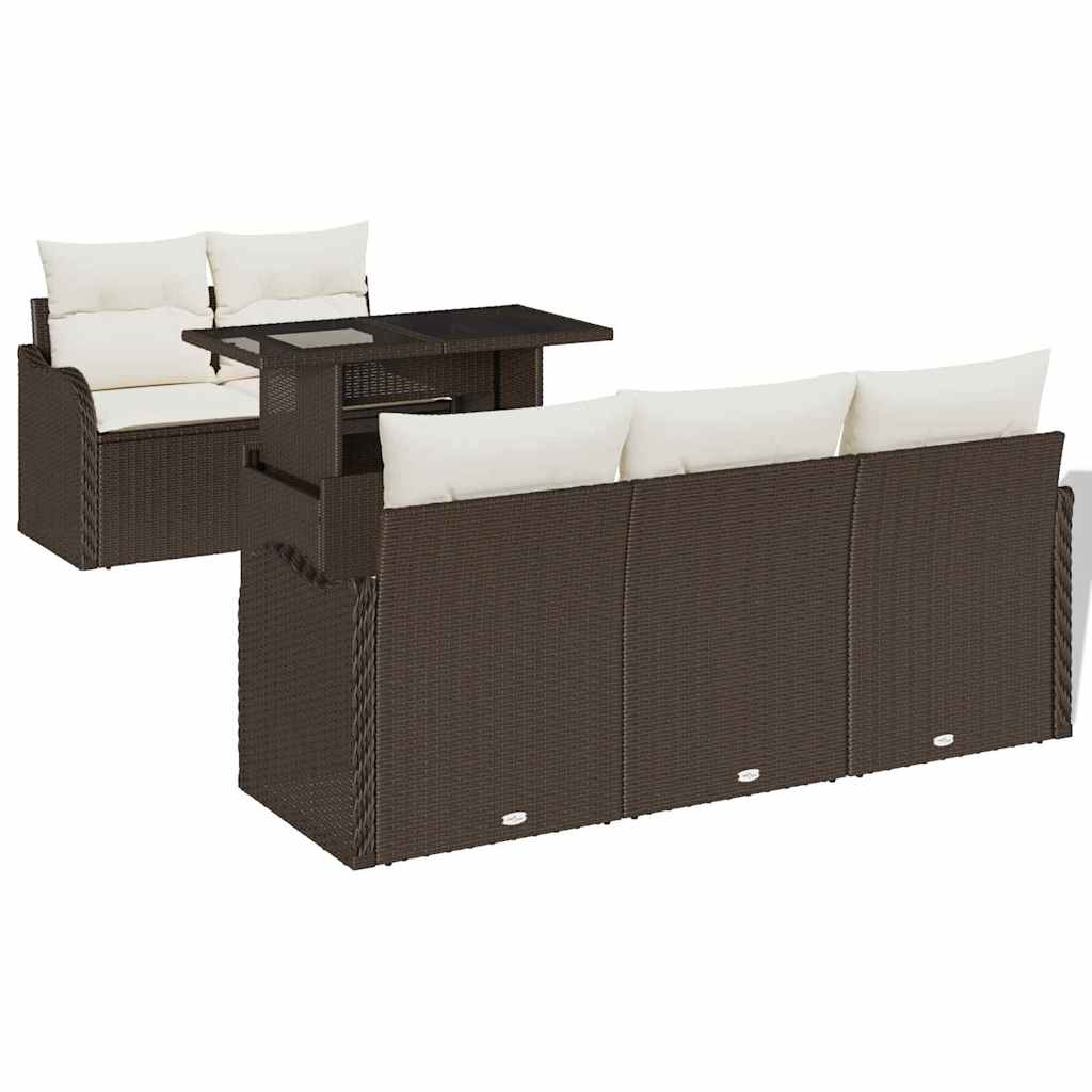 Ensemble de canapé de jardin 6 pcs Marron polyrotin