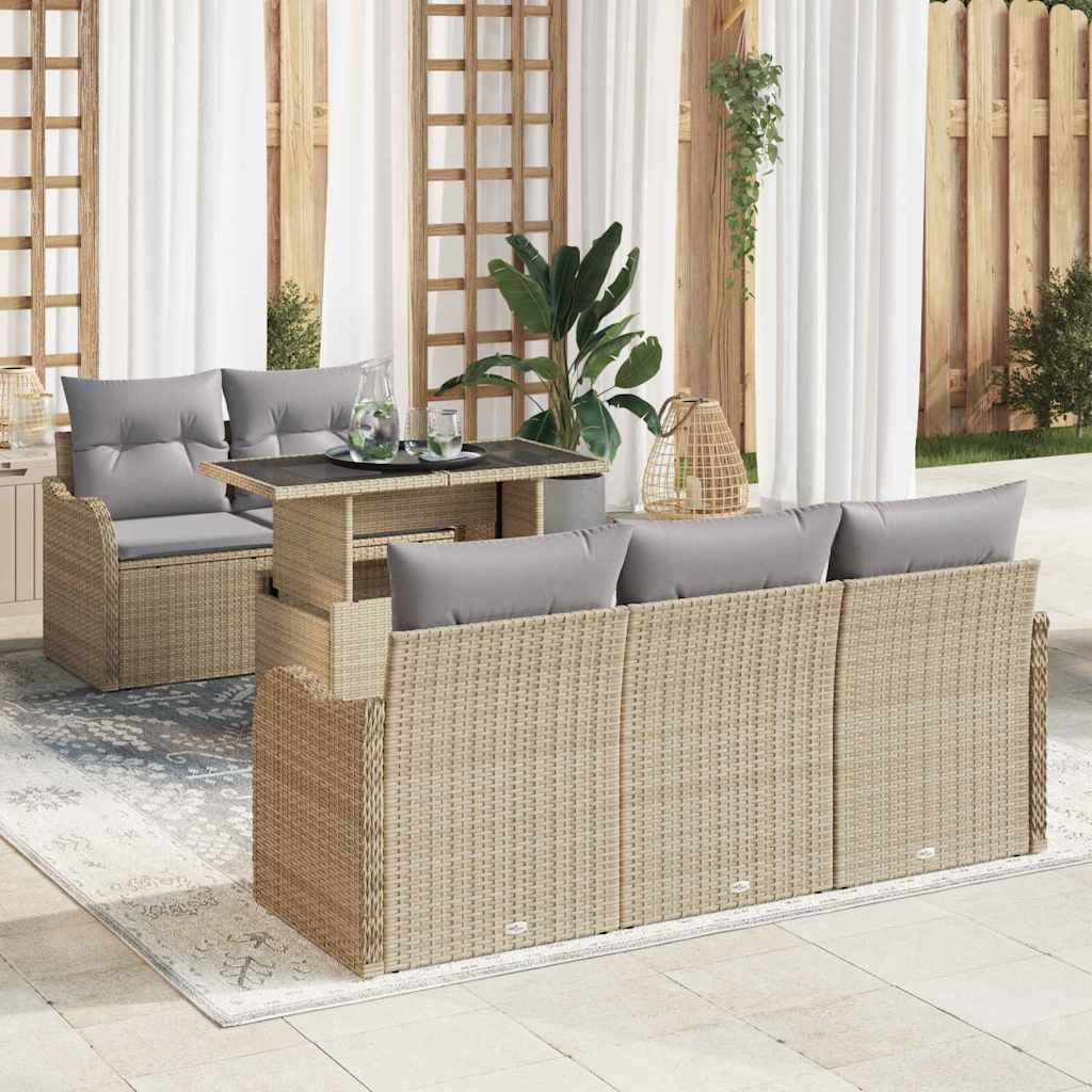 Ensemble de canapé de jardin avec coussin 6 pcs Beige polyrotin - XIOS