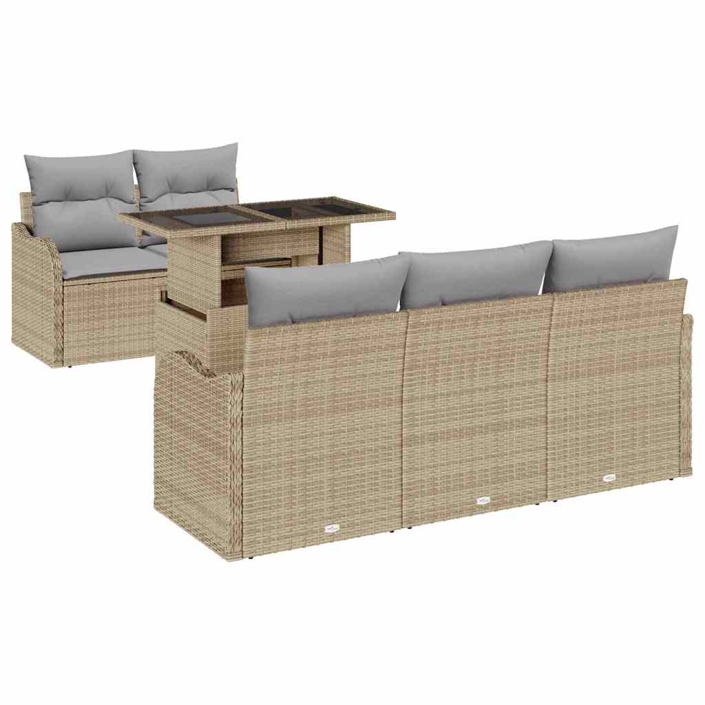 Ensemble de canapé de jardin avec coussin 6 pcs Beige polyrotin - XIOS