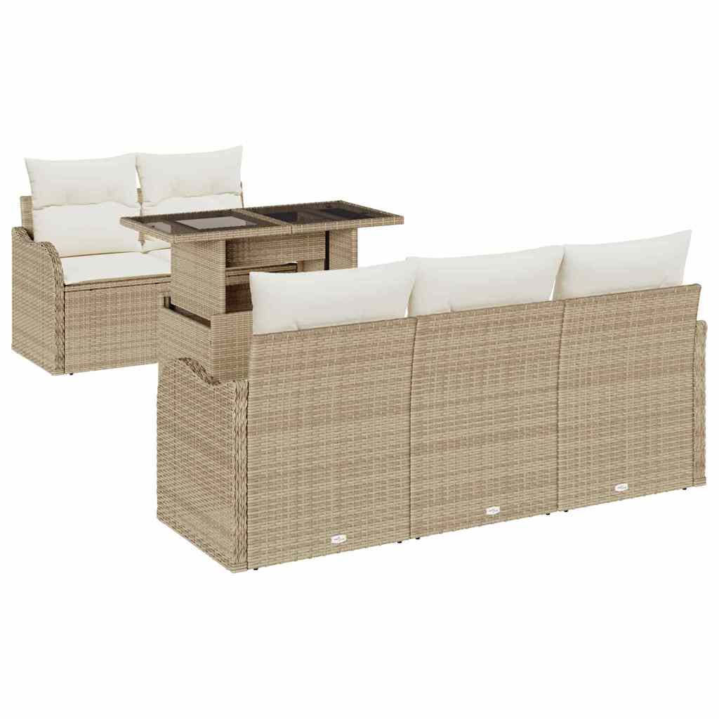 Ensemble de canapé de jardin avec coussin 6 pcs Beige polyrotin