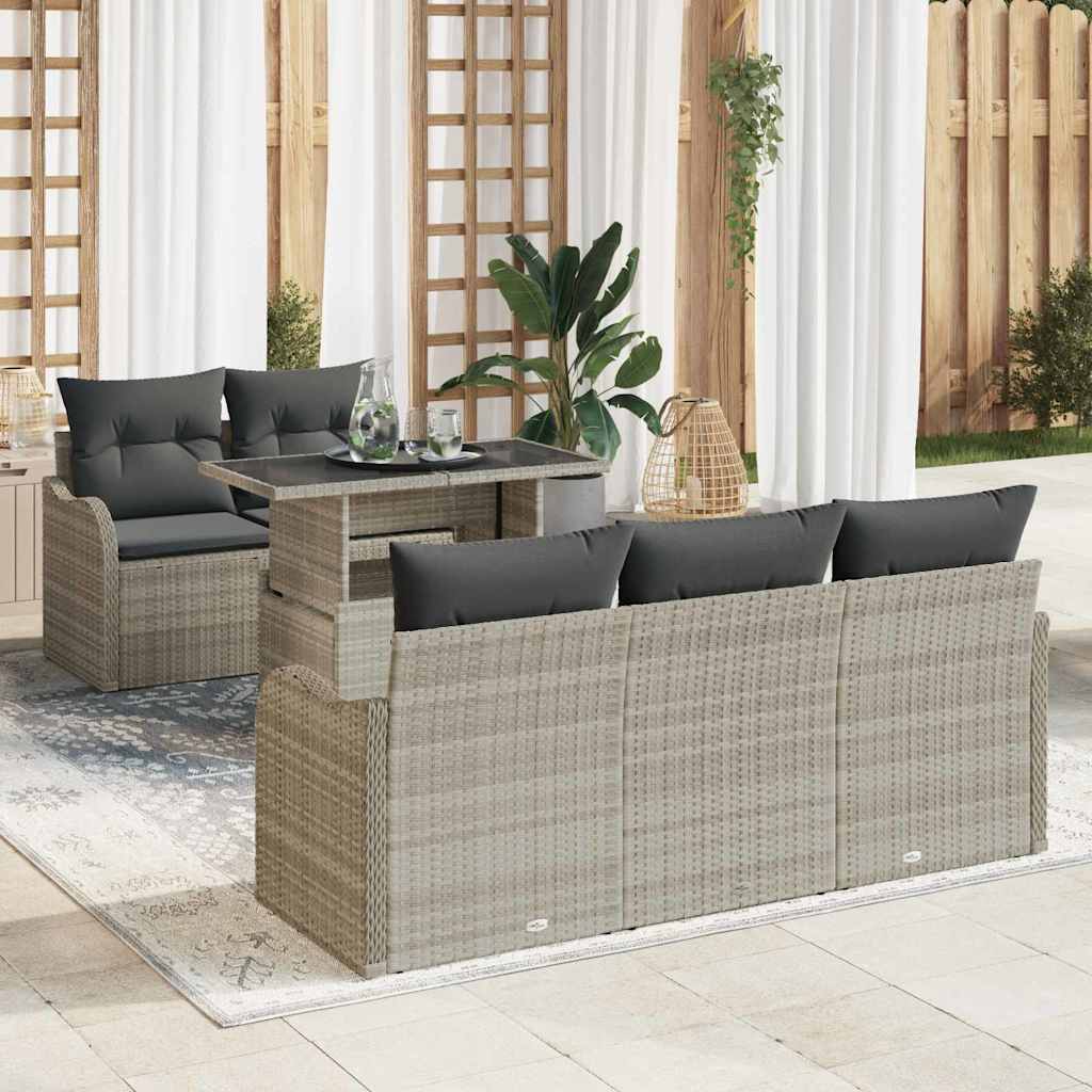 Ensemble de canapé de jardin 6 pc Gris clair polyrotin