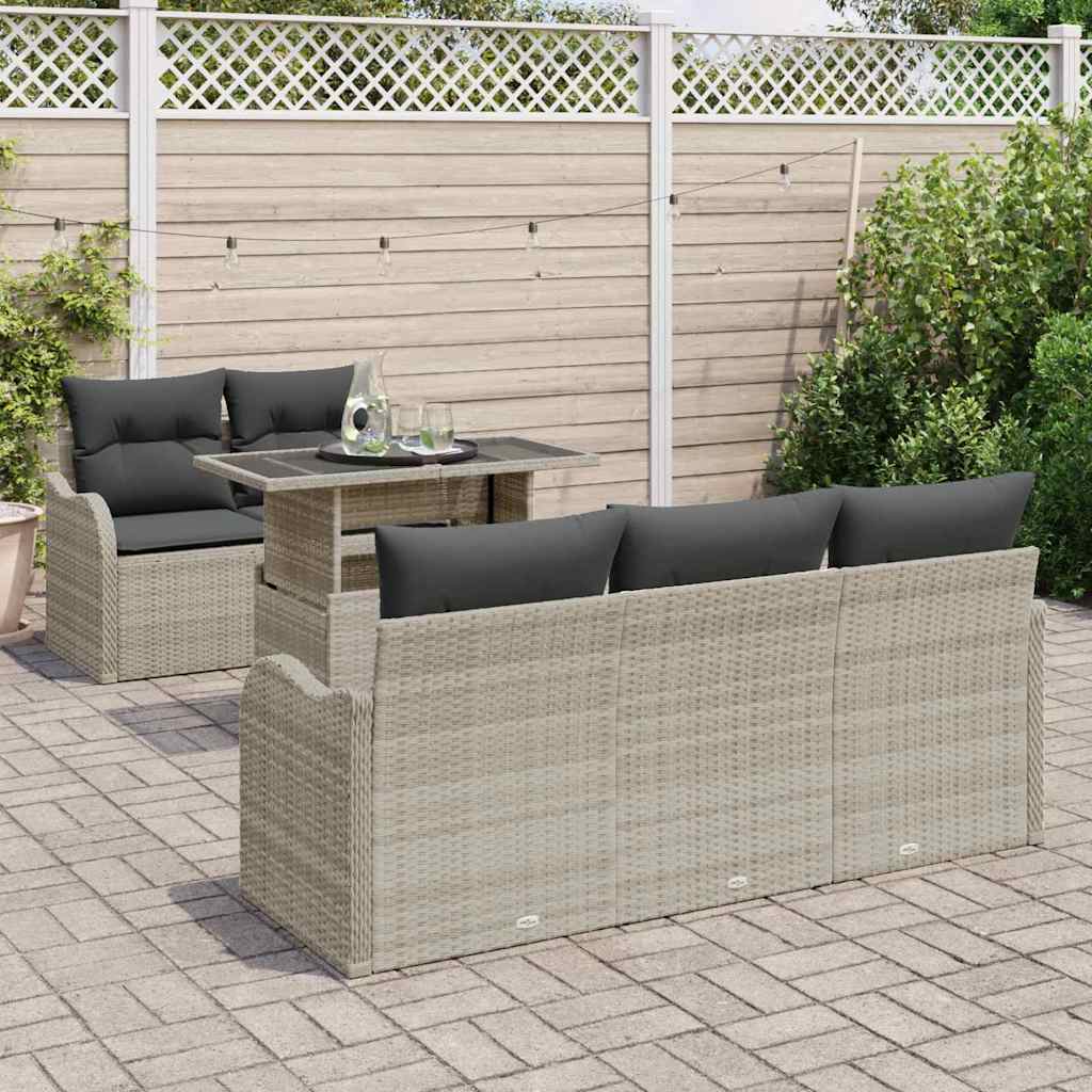 Ensemble de canapé de jardin 6 pc Gris clair polyrotin