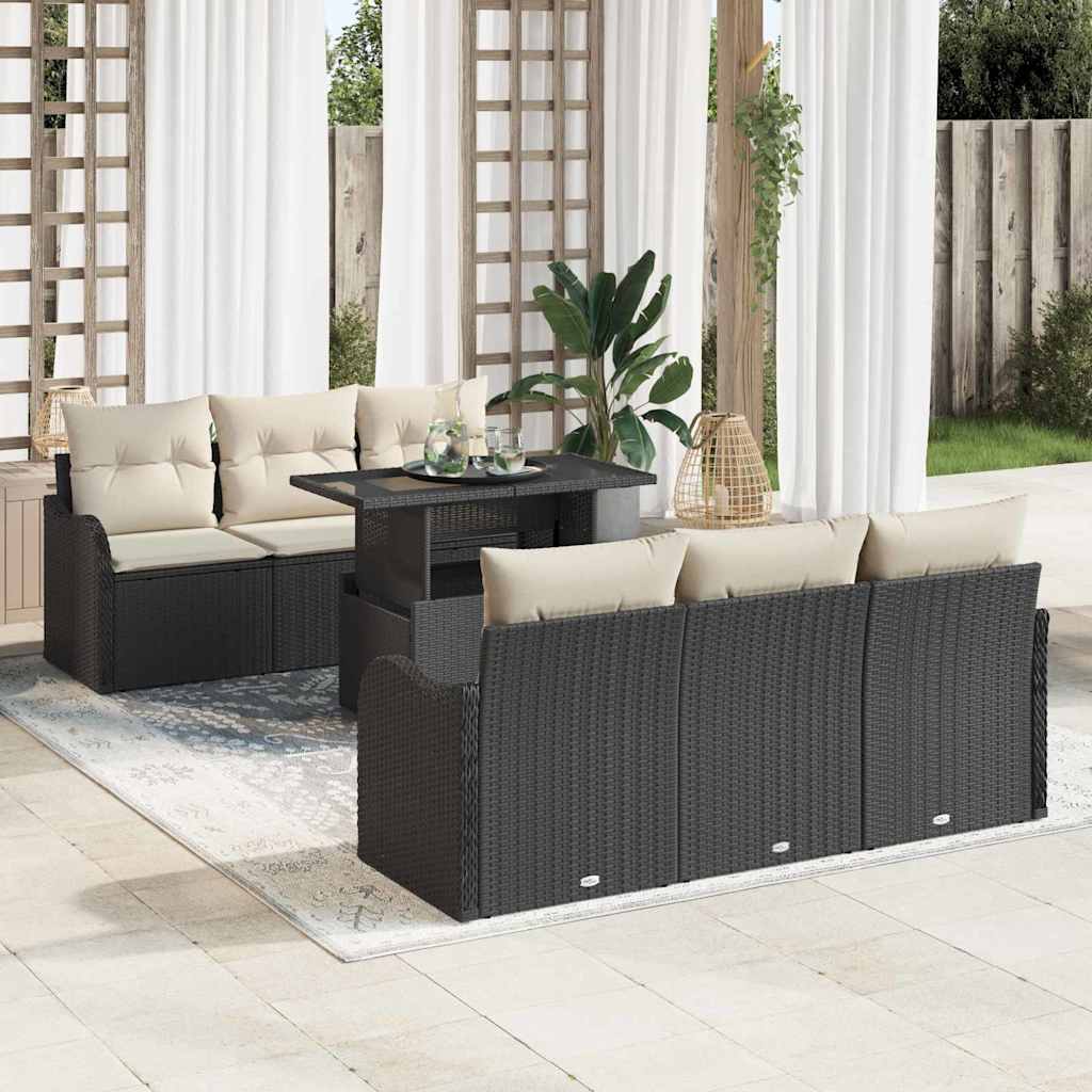 Ensemble de canapé de jardin 7 pc Noir et Crème polyrotin