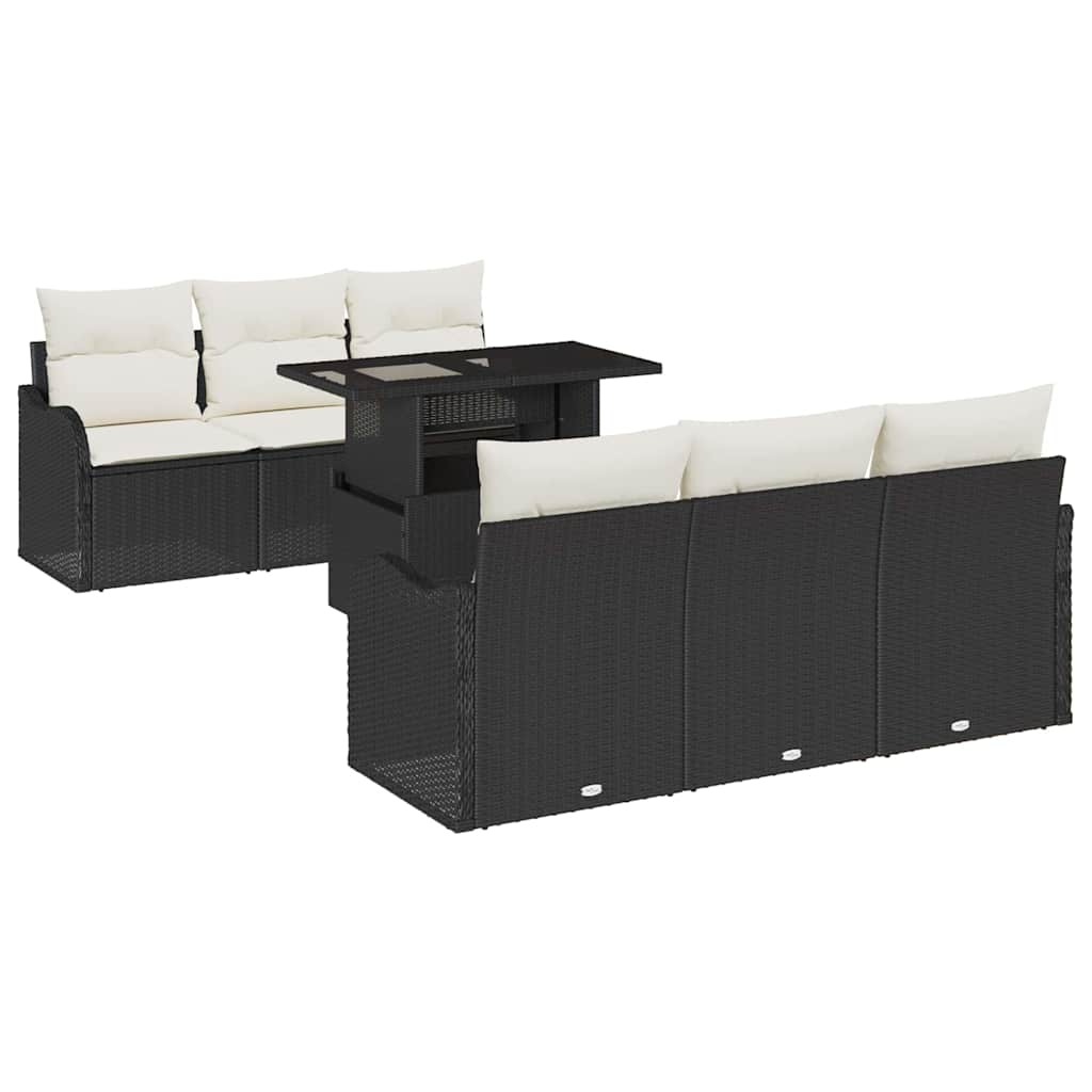 Ensemble de canapé de jardin avec coussin 7 pcs Noir Poly rotin